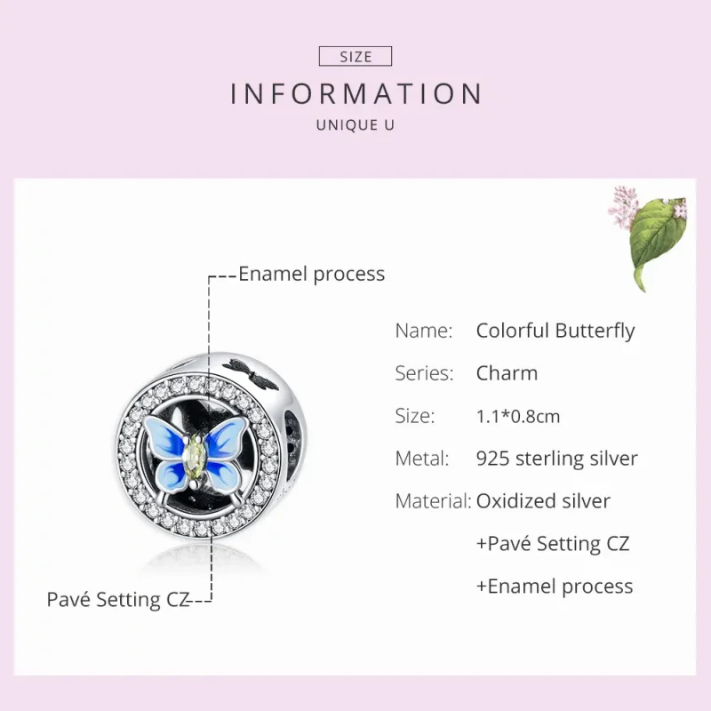 (bilde for) Pandora Style Sølv fargerik Sommerfugl Charm - SCC1682 - Vis 7