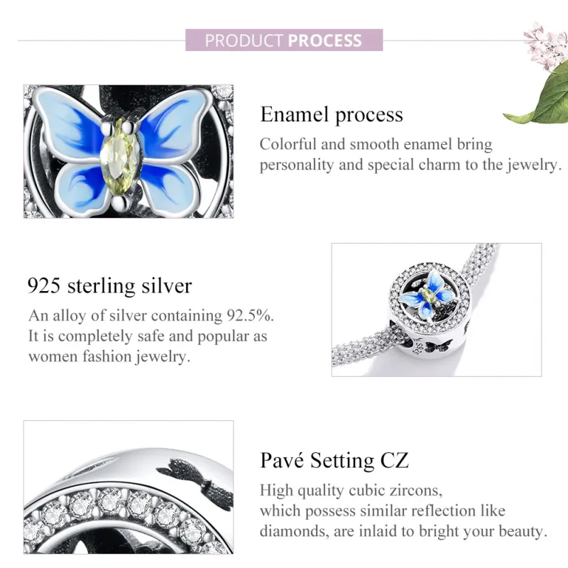 (bilde for) Pandora Style Sølv fargerik Sommerfugl Charm - SCC1682 - Vis 8
