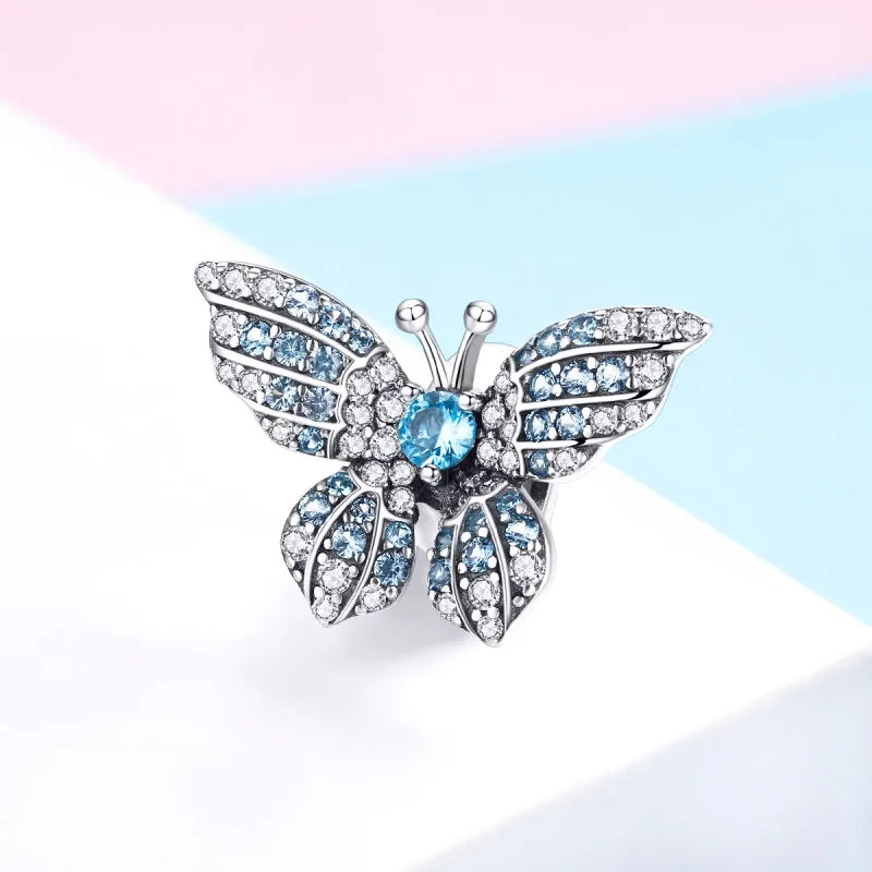 (bilde for) Pandora Style Sølv Glitter Butterfly Charm - BSC061 - Vis 2