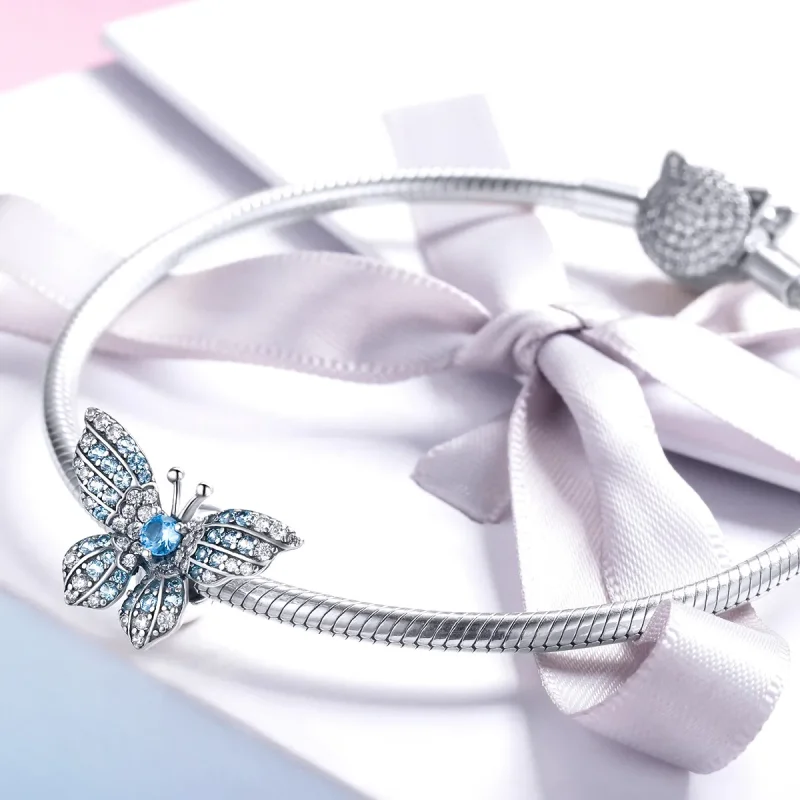 (bilde for) Pandora Style Sølv Glitter Butterfly Charm - BSC061 - Vis 3