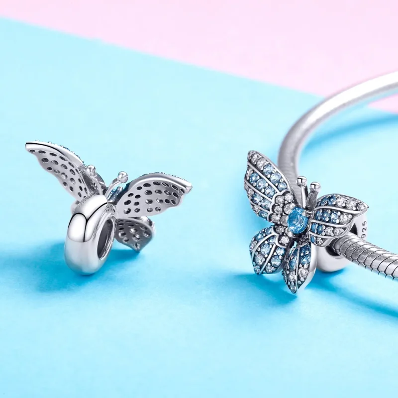 (bilde for) Pandora Style Sølv Glitter Butterfly Charm - BSC061 - Vis 4