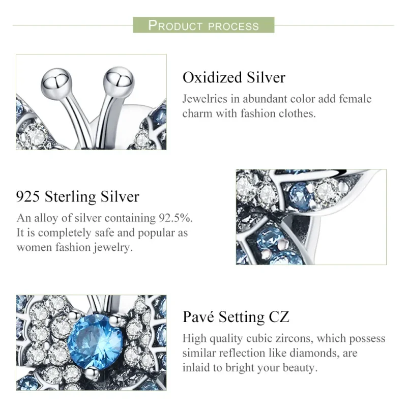 (bilde for) Pandora Style Sølv Glitter Butterfly Charm - BSC061 - Vis 7
