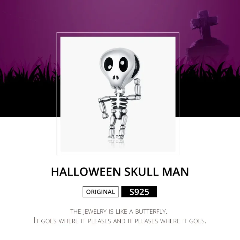 (bilde for) Pandora Style Sølv Halloween Skull Man Charm - SCC1617 - Vis 6