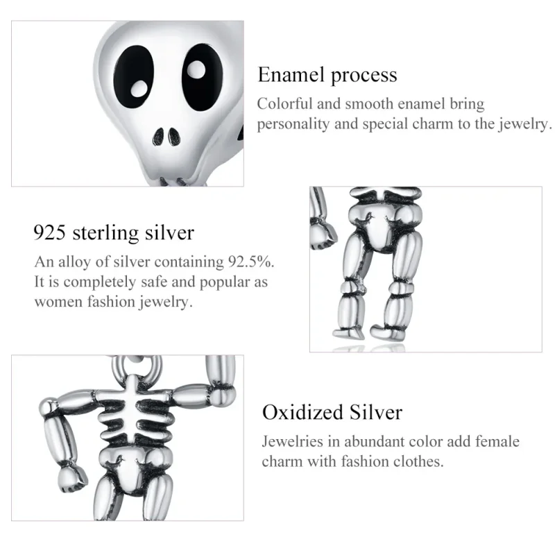 (bilde for) Pandora Style Sølv Halloween Skull Man Charm - SCC1617 - Vis 7