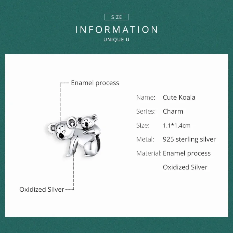 (bilde for) Pandora Style Sølv Koala Med Barn Charm - BSC260 - Vis 6