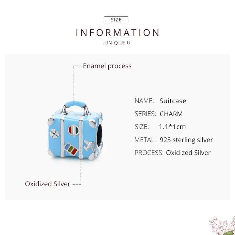 (bilde for) Pandora Style Sølv Koffert Charm - SCC1377 - Vis 7
