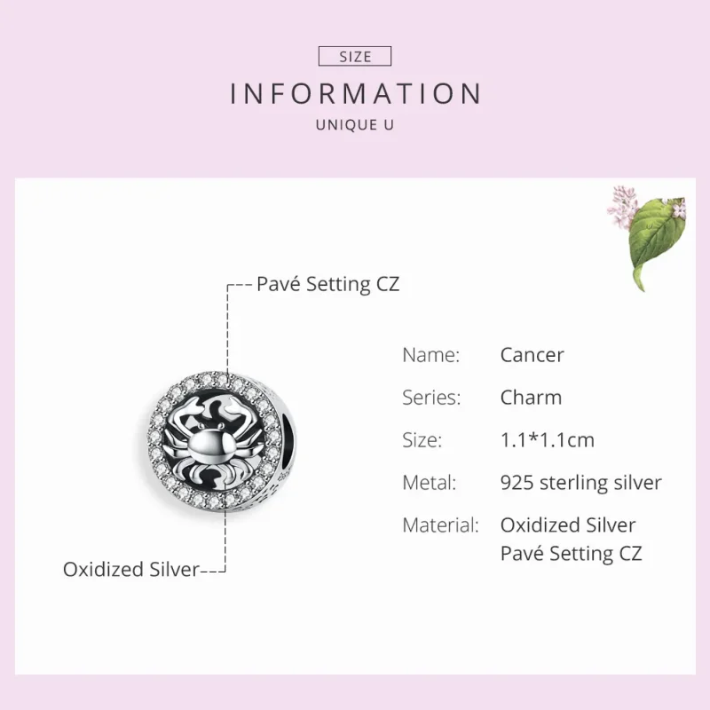 (bilde for) Pandora Style Sølv Kreft Charm - SCC1213 - Vis 3