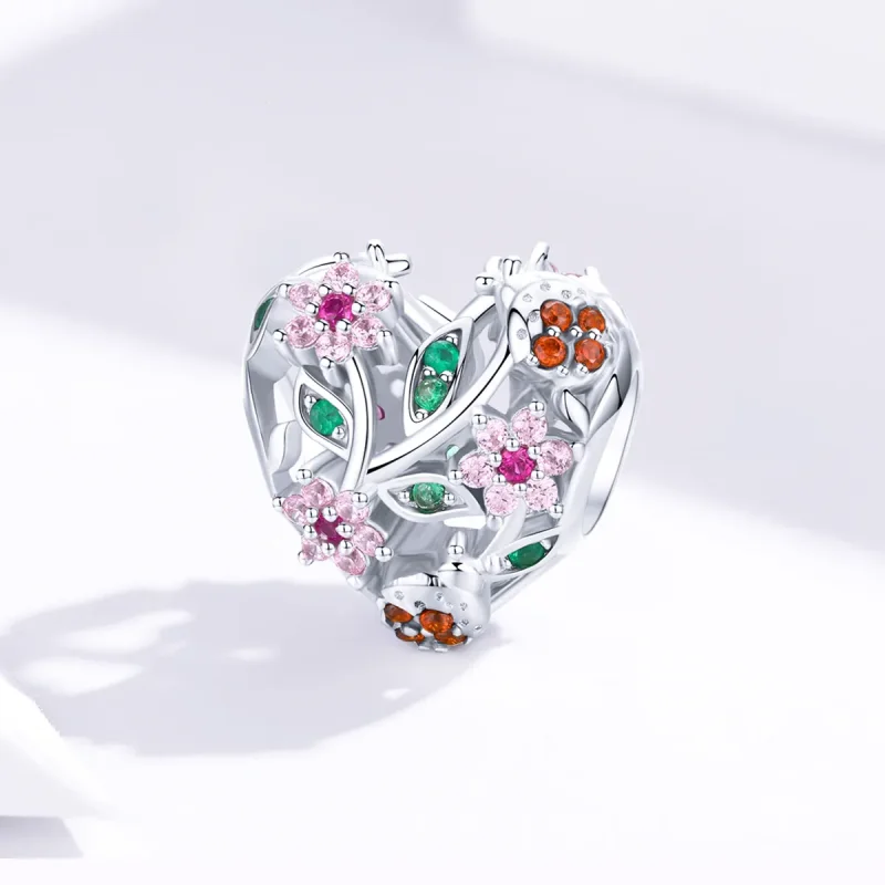 (bilde for) Pandora Style Sølv Ladybug & Flowers Charm - BSC117 - Vis 2