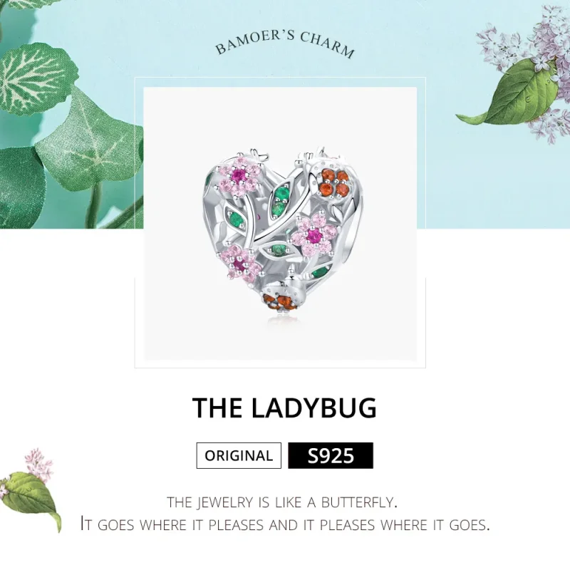 (bilde for) Pandora Style Sølv Ladybug & Flowers Charm - BSC117 - Vis 5