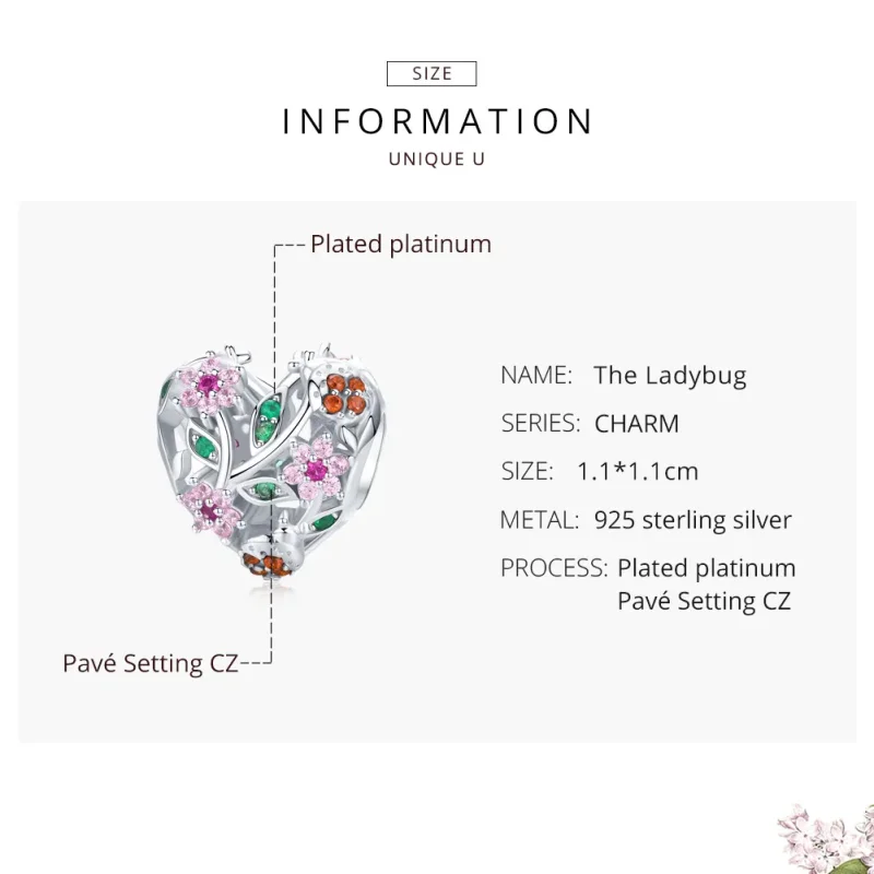 (bilde for) Pandora Style Sølv Ladybug & Flowers Charm - BSC117 - Vis 6