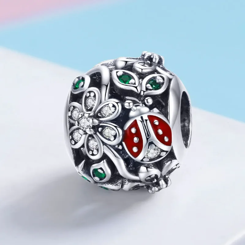 (bilde for) Pandora Style Sølv Ladybugs And Flowers Charm - SCC926 - Vis 2