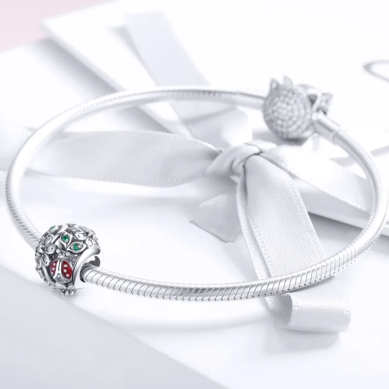 (bilde for) Pandora Style Sølv Ladybugs And Flowers Charm - SCC926 - Vis 3