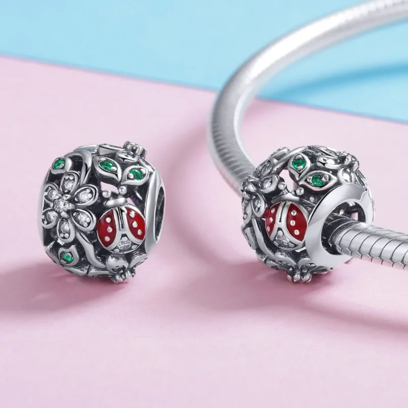 (bilde for) Pandora Style Sølv Ladybugs And Flowers Charm - SCC926 - Vis 4