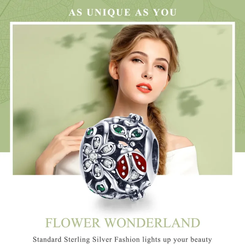(bilde for) Pandora Style Sølv Ladybugs And Flowers Charm - SCC926 - Vis 6