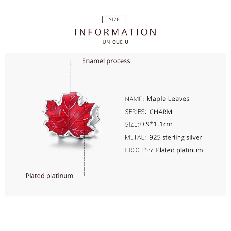 (bilde for) Pandora Style Sølv Maple Leaf Charm - BSC335 - Vis 8