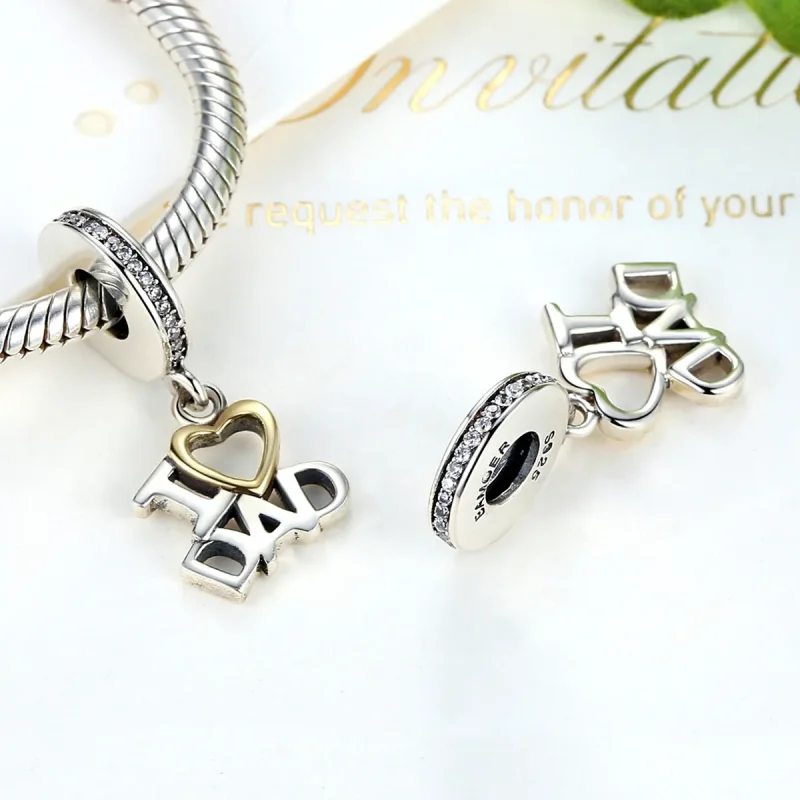 (bilde for) Pandora Style sølv og gullbelagt I Love Dad Dangle - SCC052 - Vis 2