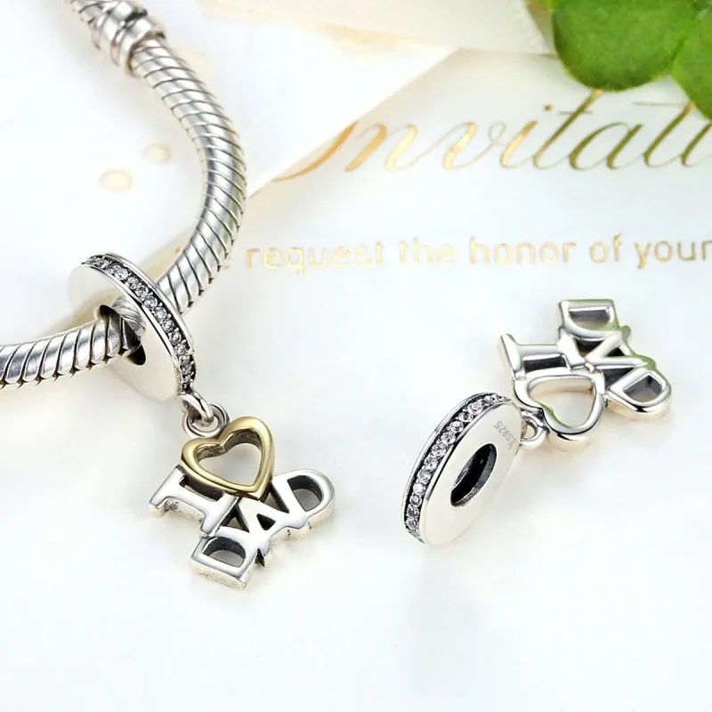 (bilde for) Pandora Style sølv og gullbelagt I Love Dad Dangle - SCC052 - Vis 3