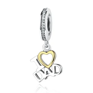 (bilde for) Pandora Style sølv og gullbelagt I Love Dad Dangle - SCC052