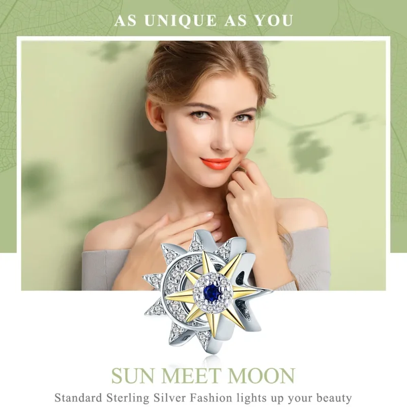 (bilde for) Pandora Style Sølv- og Gullbelagt Sun Meets Moon Charm - SCC1137 - Vis 2
