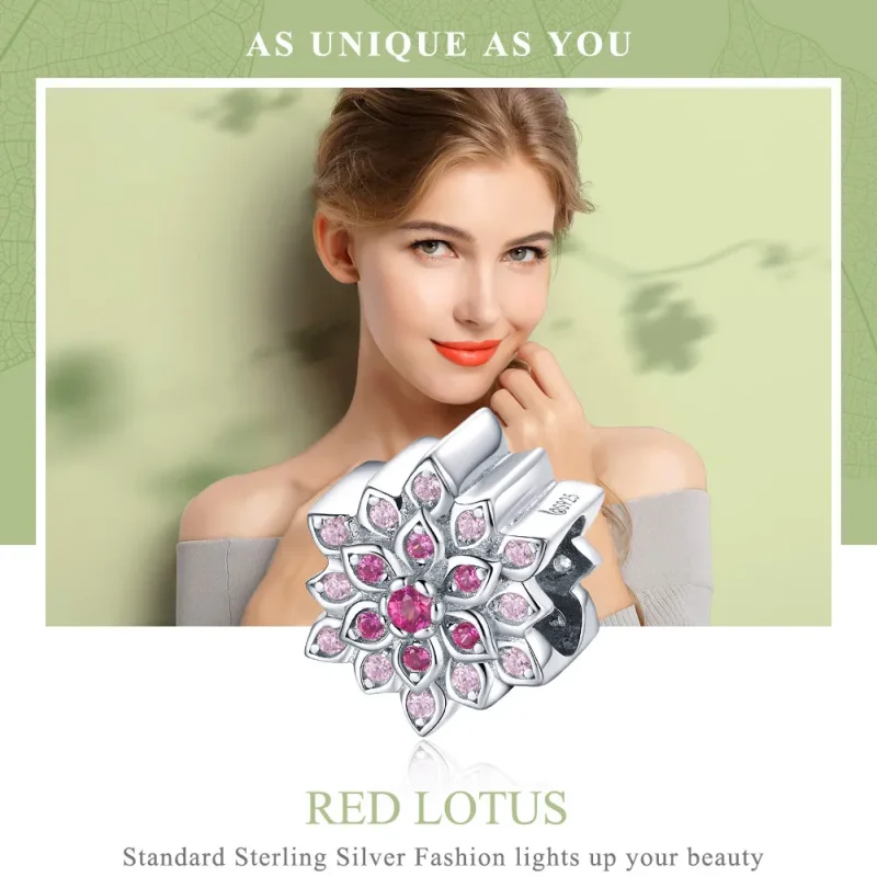 (bilde for) Pandora Style Sølv Rød Lotus Charm - BSC038 - Vis 6