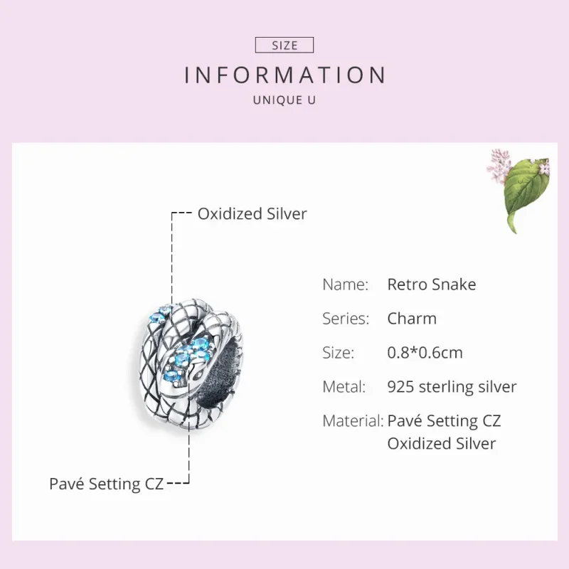 (bilde for) Pandora Style Sølv Retro Snake Charm - SCC1351 - Vis 6