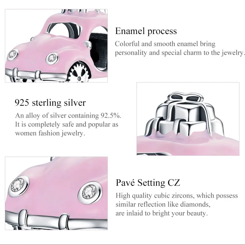 (bilde for) Pandora Style Sølv Rosa Bil Charm - SCC1738 - Vis 7