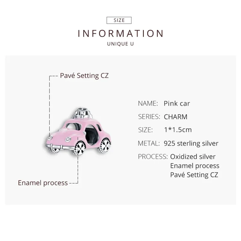 (bilde for) Pandora Style Sølv Rosa Bil Charm - SCC1738 - Vis 8