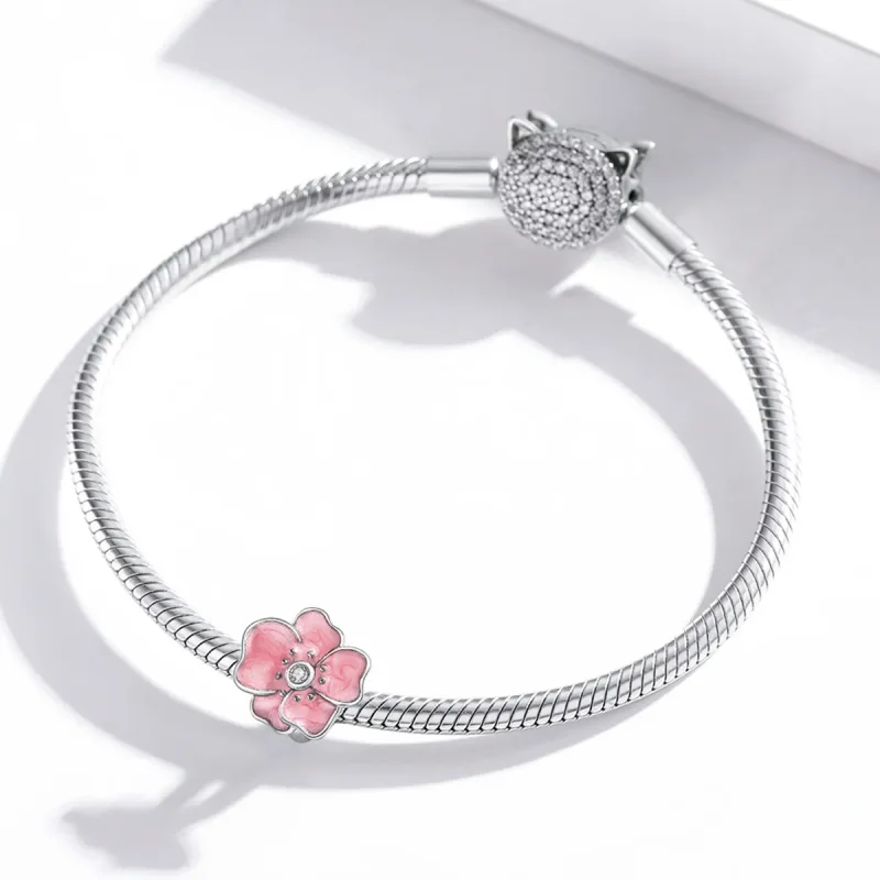(bilde for) Pandora Style Sølv Rosa Flower Charm - SCC1729 - Vis 3