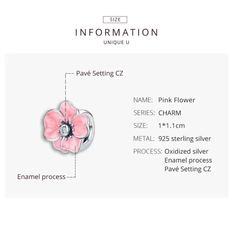 (bilde for) Pandora Style Sølv Rosa Flower Charm - SCC1729 - Vis 8