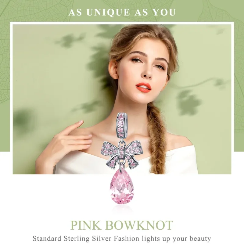 (bilde for) Pandora Style Sølv Rosa Sløyfe Dingle Charm - SCC1074 - Vis 2