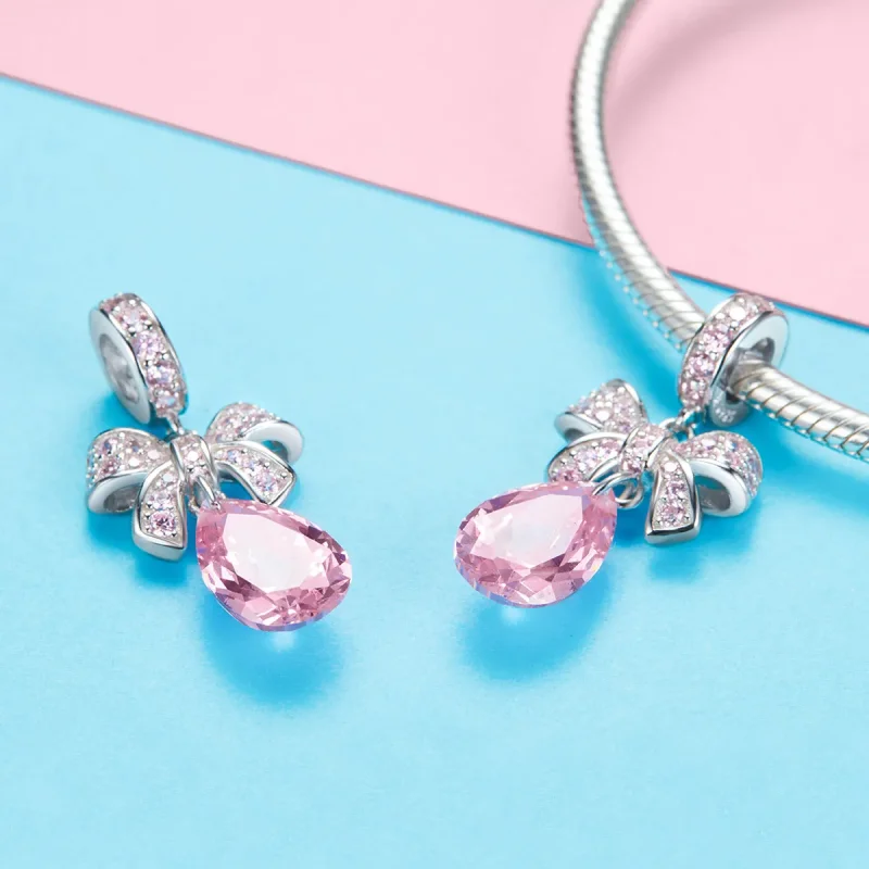 (bilde for) Pandora Style Sølv Rosa Sløyfe Dingle Charm - SCC1074 - Vis 3