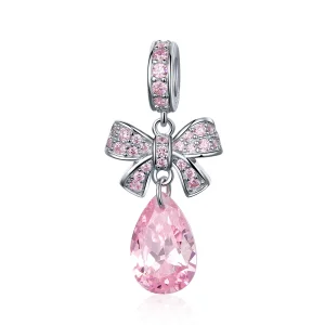 (bilde for) Pandora Style Sølv Rosa Sløyfe Dingle Charm - SCC1074