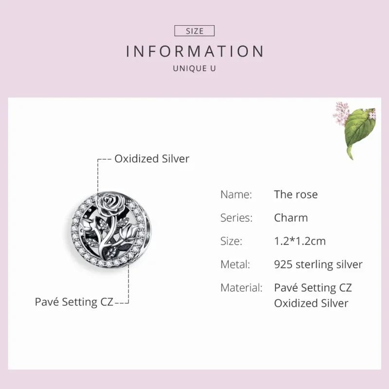 (bilde for) Pandora Style Sølv Rose Blomster Charm - SCC1189 - Vis 3