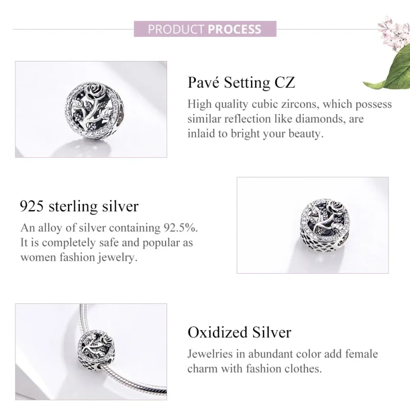 (bilde for) Pandora Style Sølv Rose Blomster Charm - SCC1189 - Vis 4