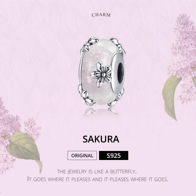 (bilde for) Pandora Style Sølv Sakura Murano Glass Charm - SCC1302 - Vis 2