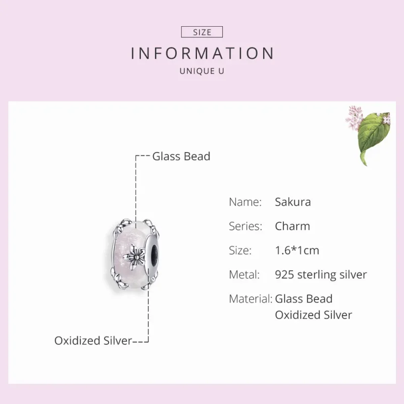 (bilde for) Pandora Style Sølv Sakura Murano Glass Charm - SCC1302 - Vis 3