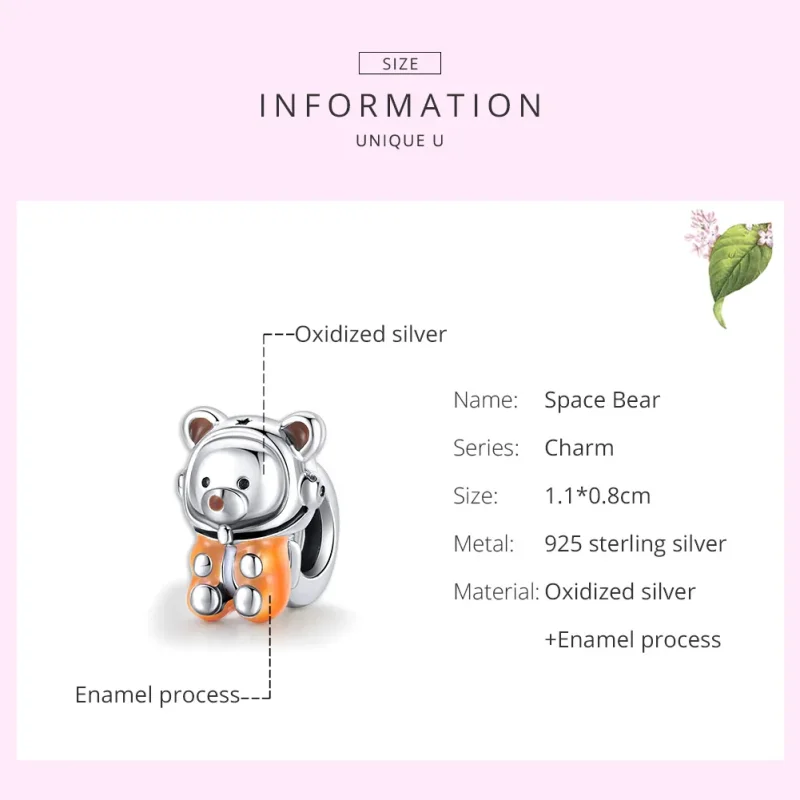 (bilde for) Pandora Style Sølv Space Bear Charm - SCC1693 - Vis 7