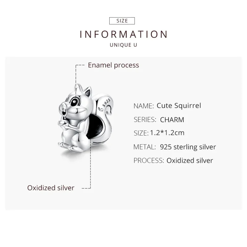 (bilde for) Pandora Style Sølv Søt Ekorn Charm - BSC338 - Vis 8
