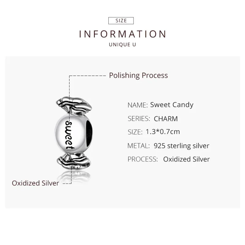 (bilde for) Pandora Style Sølv Søt Godteri Charm - BSC353 - Vis 8
