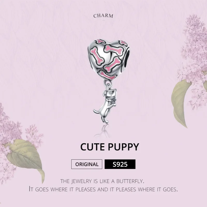 (bilde for) Pandora Style Sølv Søt Puppy Dangle Charm - SCC1199 - Vis 2