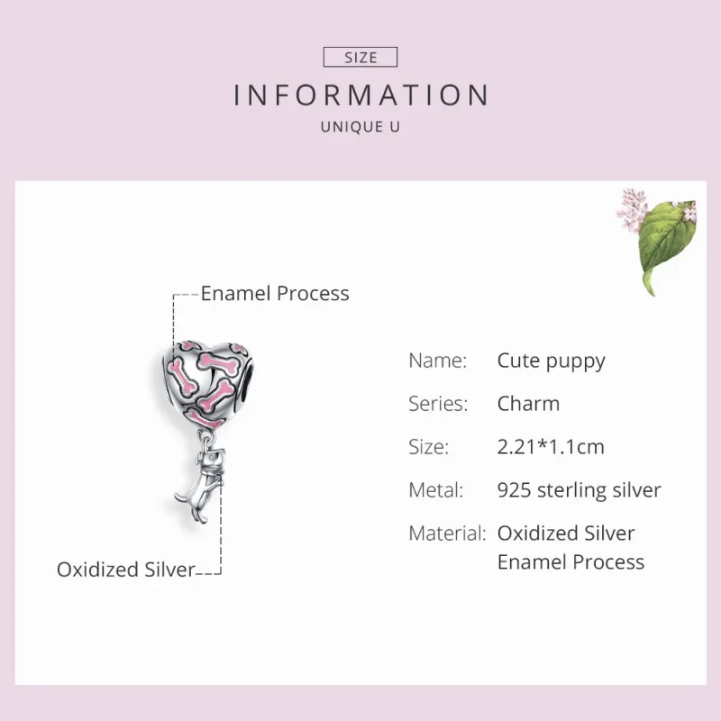 (bilde for) Pandora Style Sølv Søt Puppy Dangle Charm - SCC1199 - Vis 3
