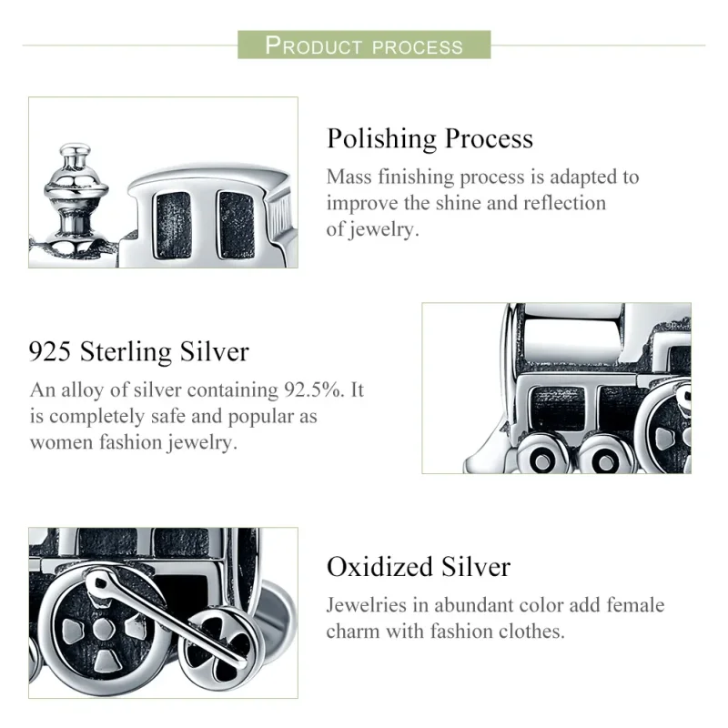 (bilde for) Pandora Style Sølv Vintage Train Charm - SCC507 - Vis 6