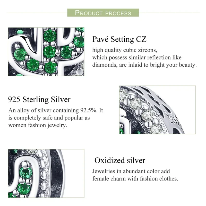 (bilde for) Pandora Style Sølvgrønn Vibrant Cactus Charm - SCC918 - Vis 7