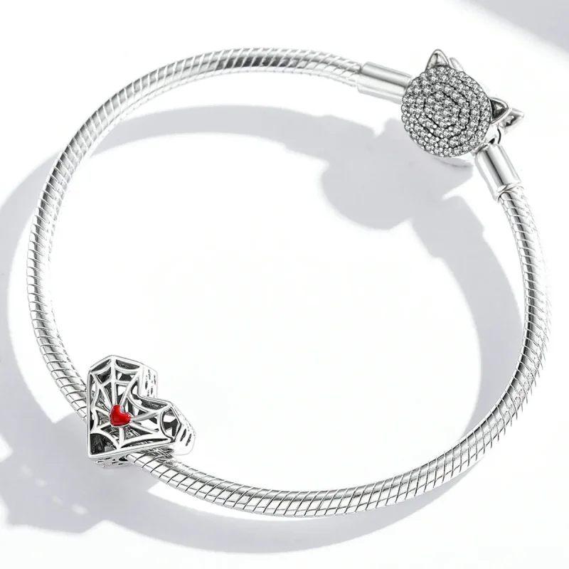 (bilde for) Pandora Style Spider Web Heart Charm - SCC1958 - Vis 3