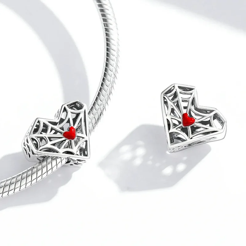 (bilde for) Pandora Style Spider Web Heart Charm - SCC1958 - Vis 4