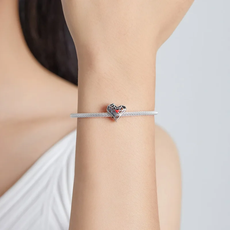 (bilde for) Pandora Style Spider Web Heart Charm - SCC1958 - Vis 5