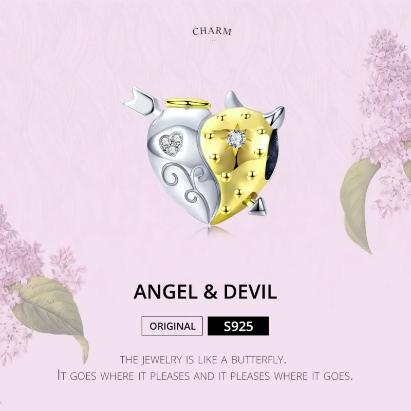 (bilde for) Pandora Style Two Tone Angel & Devil Charm - BSC107 - Vis 6