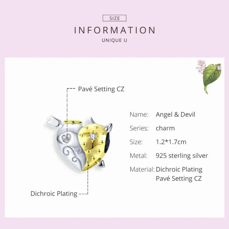 (bilde for) Pandora Style Two Tone Angel & Devil Charm - BSC107 - Vis 7