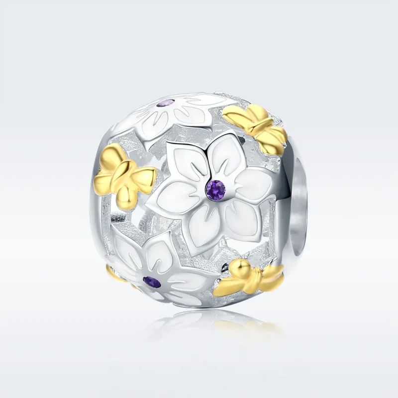 (bilde for) Pandora Style Two Tone Bicolor Flowers And Butterflies Charm - SCC546 - Vis 2