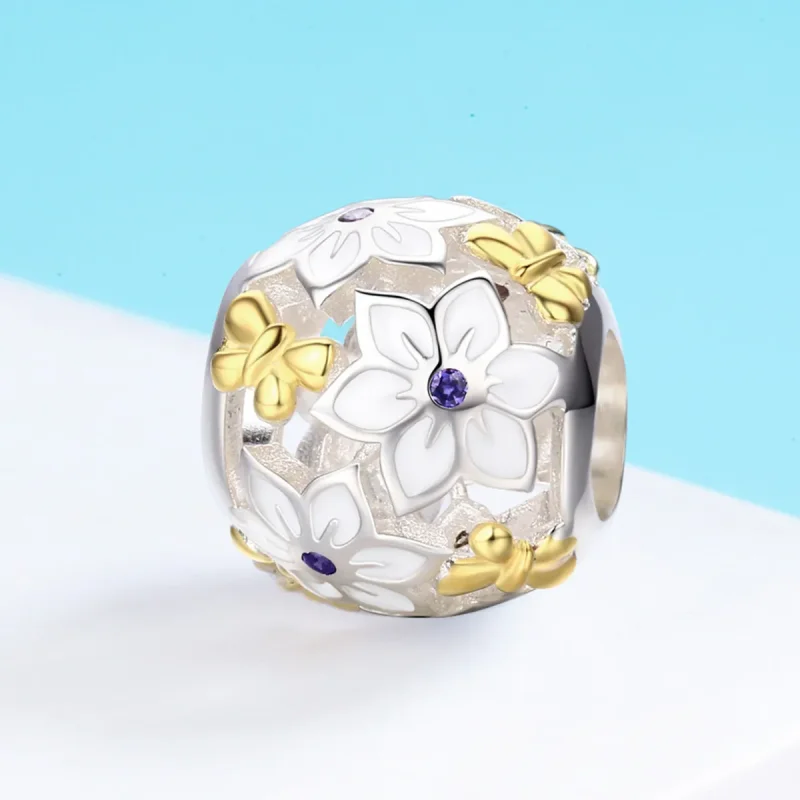 (bilde for) Pandora Style Two Tone Bicolor Flowers And Butterflies Charm - SCC546 - Vis 3
